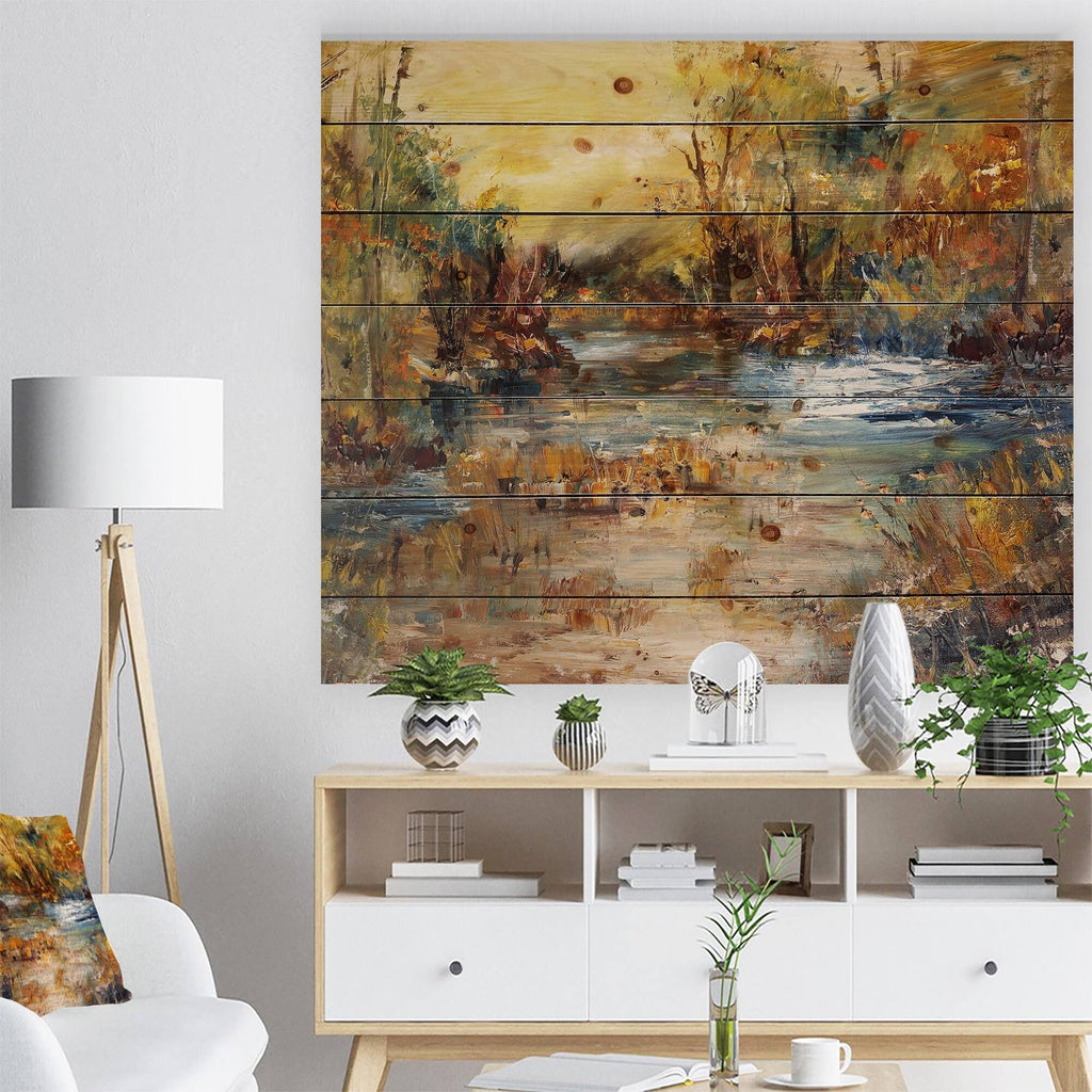 Natural Pine Wood Landscape Print - Multi-Color - 40 in. x 30 in. K360