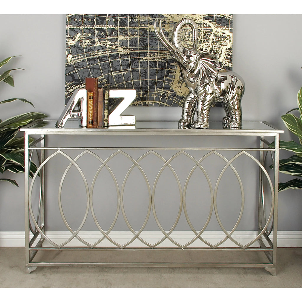 54" x 32" Silver Metal Mirrored Glass Console Table M90375