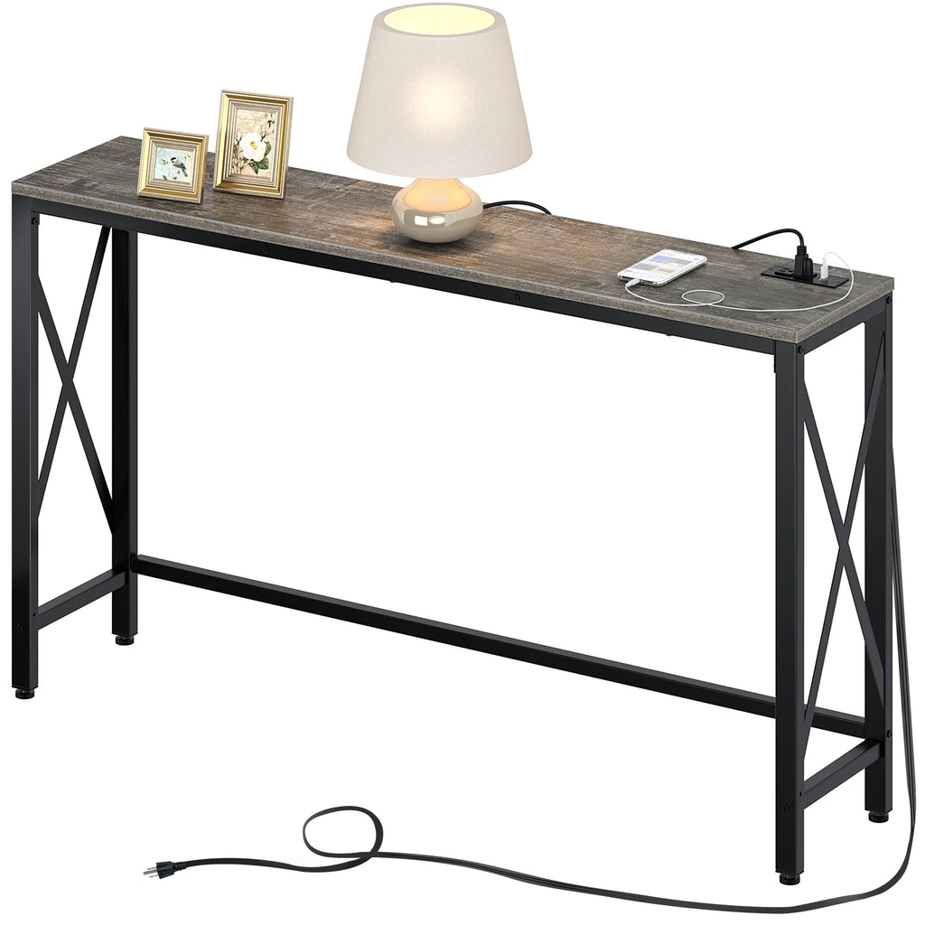 Console Table with Power Outlet, 55 Inch, Rustic Brown F39685