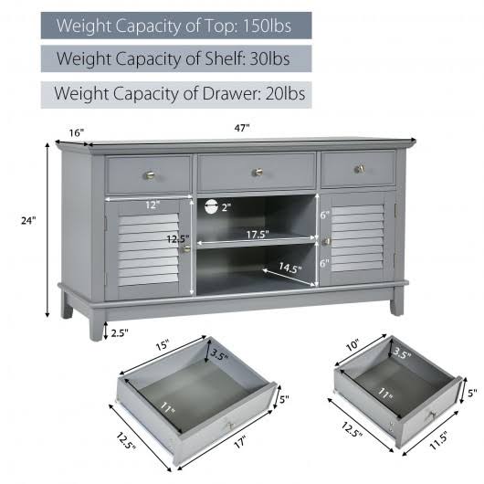 Gray TV Stand Media Console with Drawers Cabinets P3966