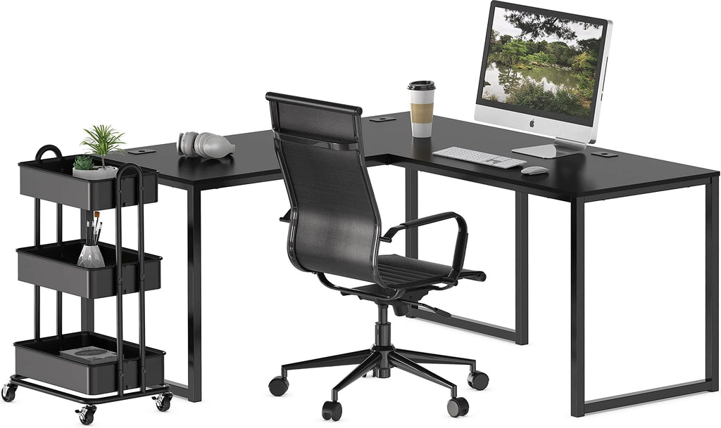 Black L-Shaped Corner Desk V7285
