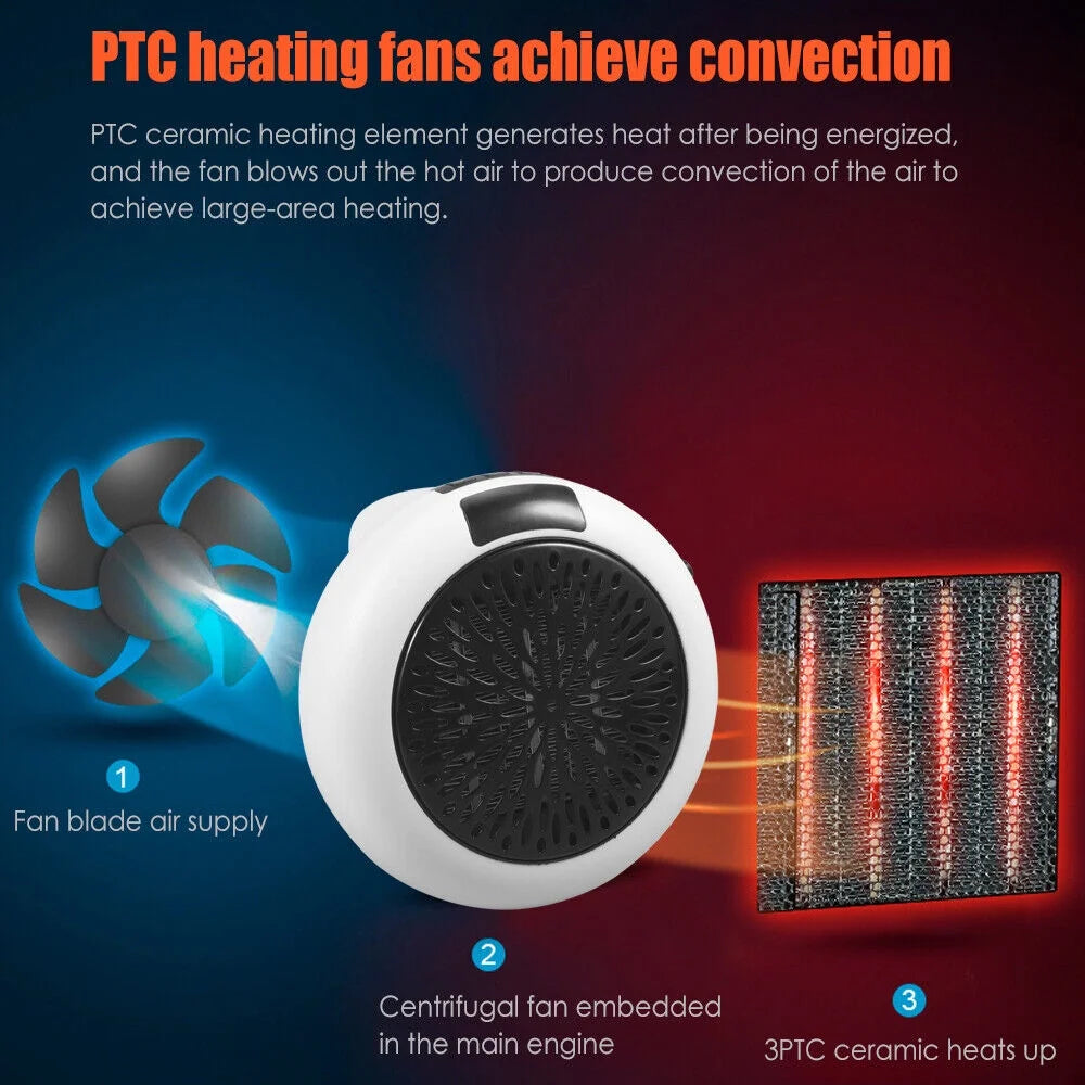 900W Plug in Electric Heater Fan with Remote Timer W19719