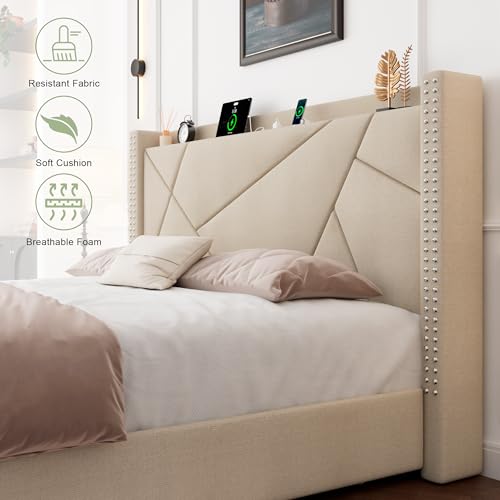King Size Upholstered Platform Bed Frame with 4 Storage Drawers H521483
