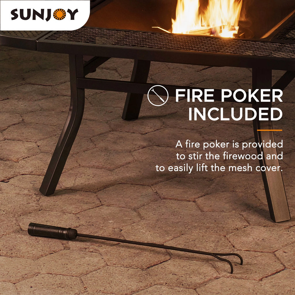 38 Inch Wood Burning Fire Pit with Grill Grate and Fire Poker F38322