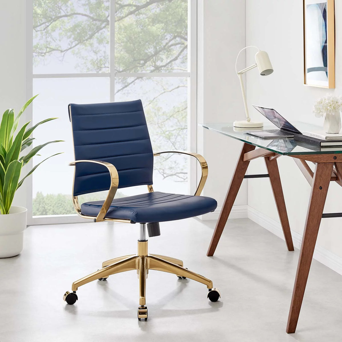Navy Gold Faux Vinyl Leather Office Chair Z9590