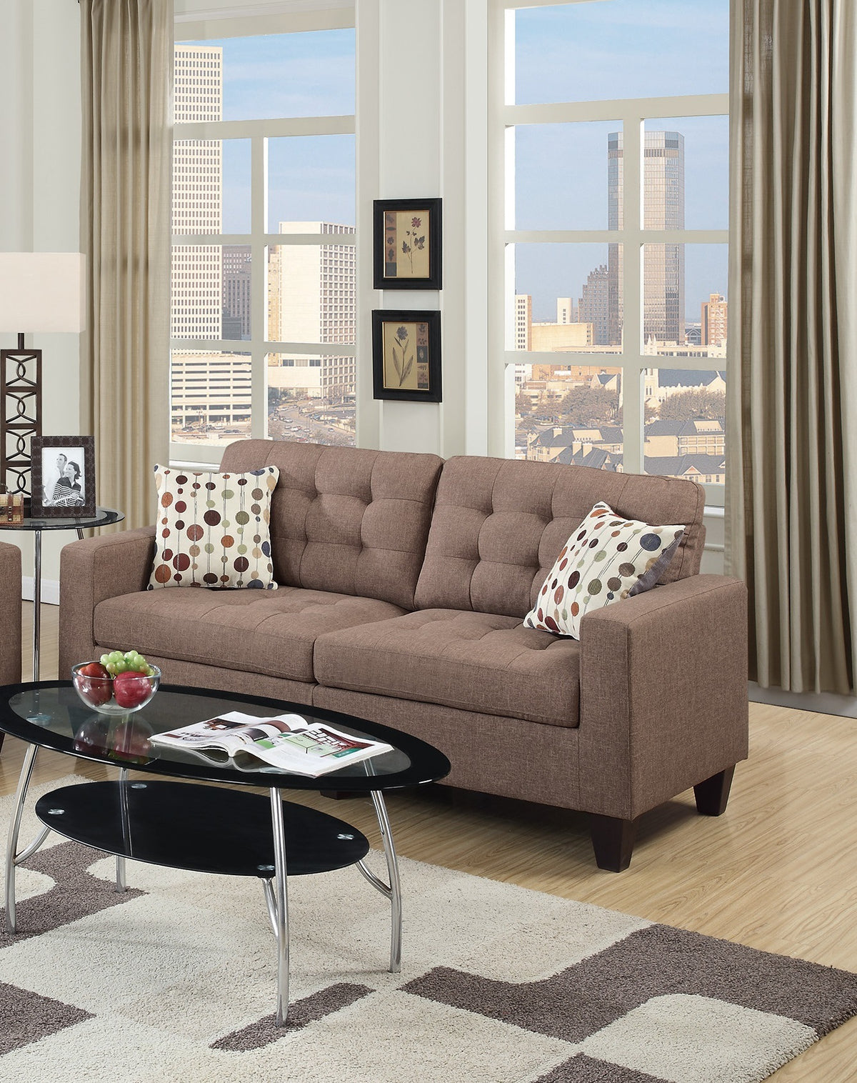 2pc Sofa Set in Light Coffee Polyfiber Z80406