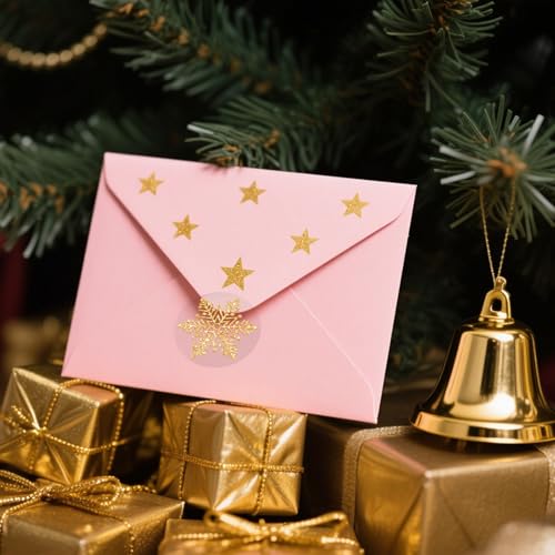1000Pcs Clear Gold Foil Snowflake Stickers Roll V634877