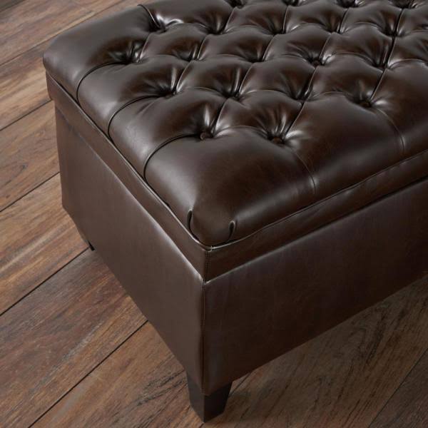 Tufted Brown PU Leather Storage Bench K66564