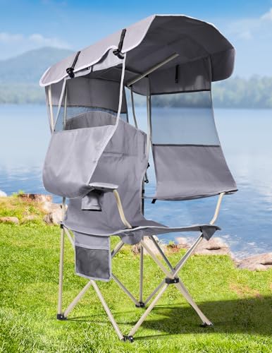 Folding Camping Chair with Canopy and Cup Holder U5776