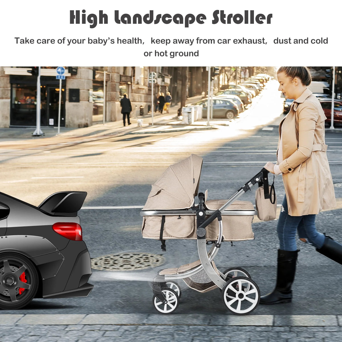 2-in-1 Baby Stroller with Reversible Seat Black M421