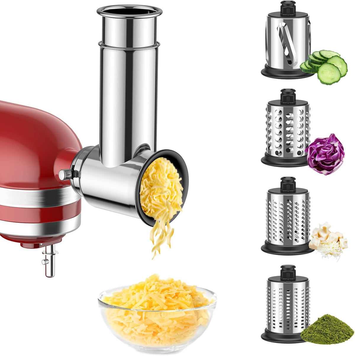 Stainless Steel Cheese Grater Attachment for KitchenAid Stand Mixer with 4 Blades O665743