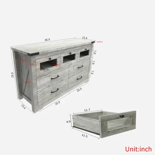 Wooden Storage Cabinet with LED Light and 7 Drawers X575626