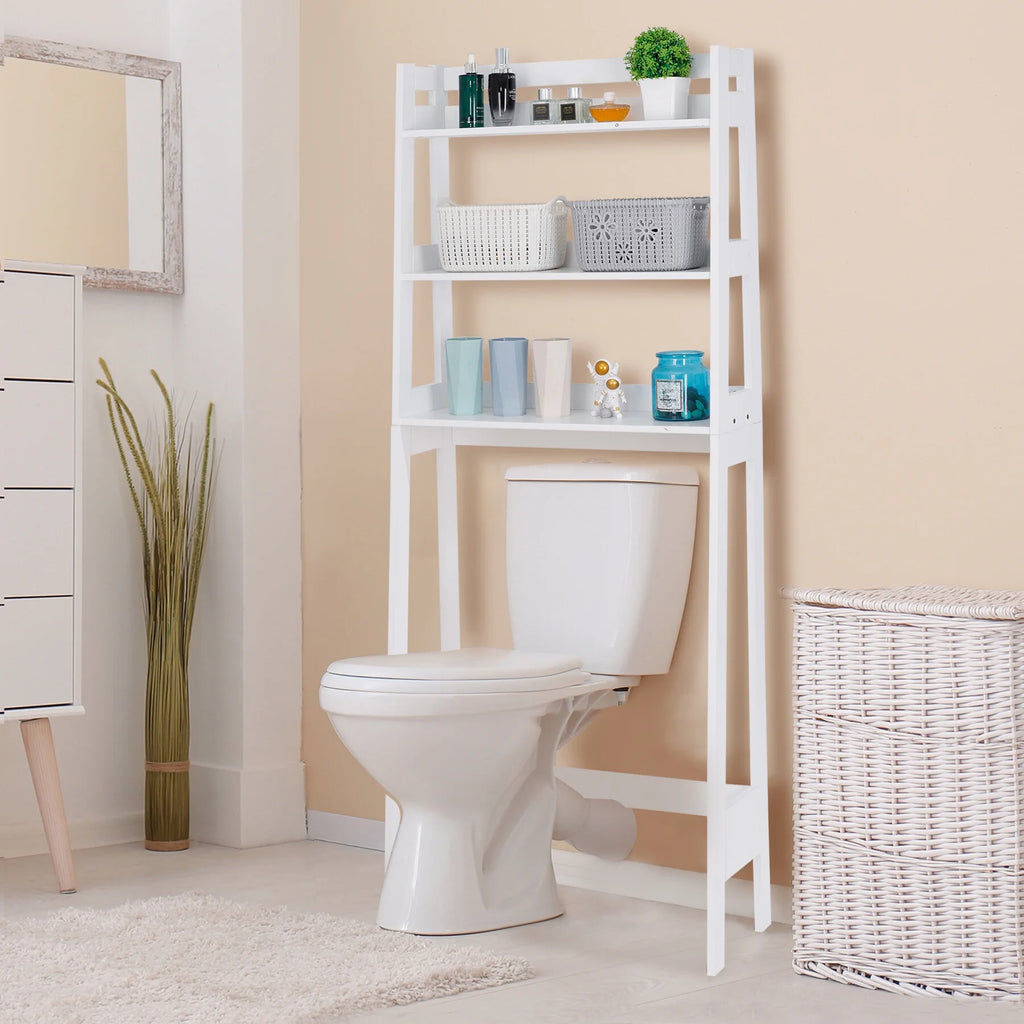 White 3-Tier Wooden Over-The-Toilet Storage Shelf U5256