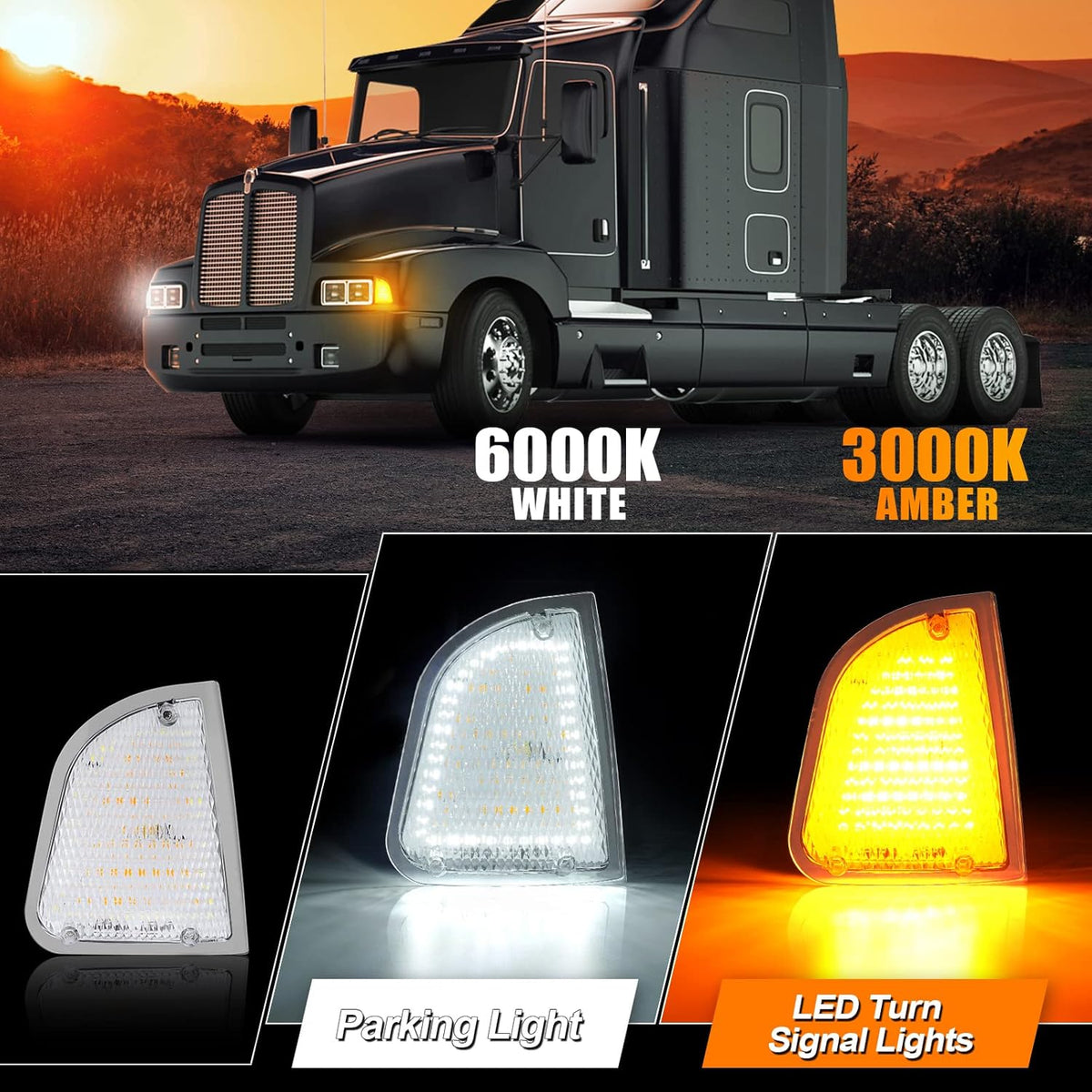 Front LED Turn Signal and Parking Lights Assembly, Amber and White, Clear Lens, Pack of 2 B5542