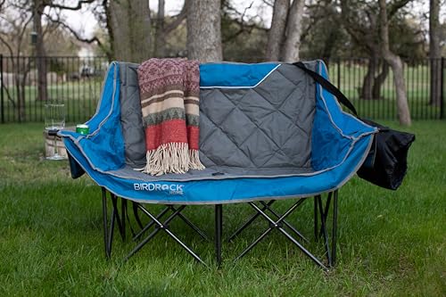 Double Camping Chair with Cup Holders, Blue & Grey W967