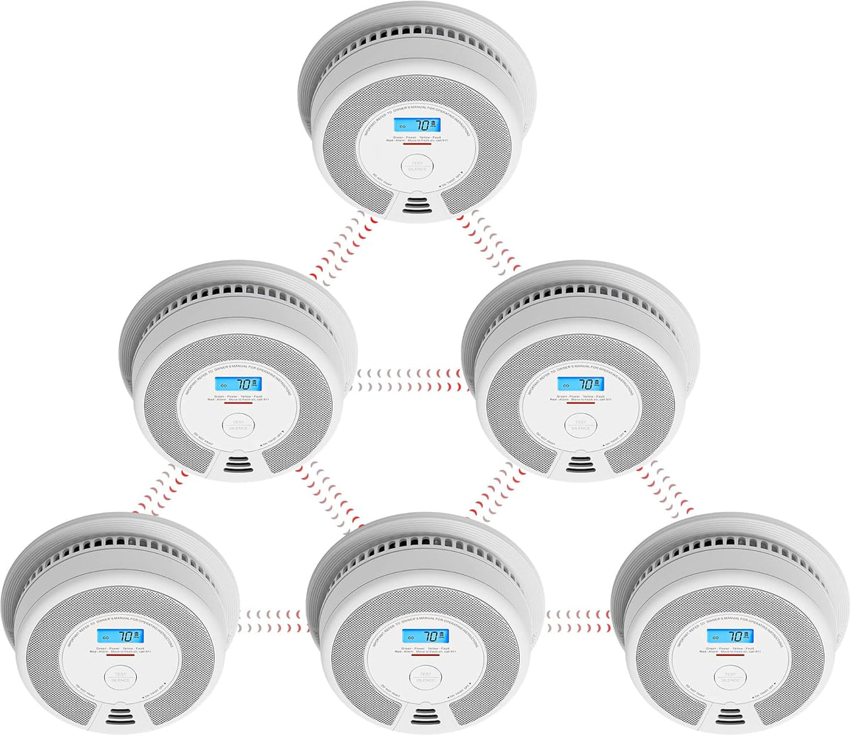 Wireless Interconnected Combination Smoke and Carbon Monoxide Detector with LCD Display, Pack of 6 H910651