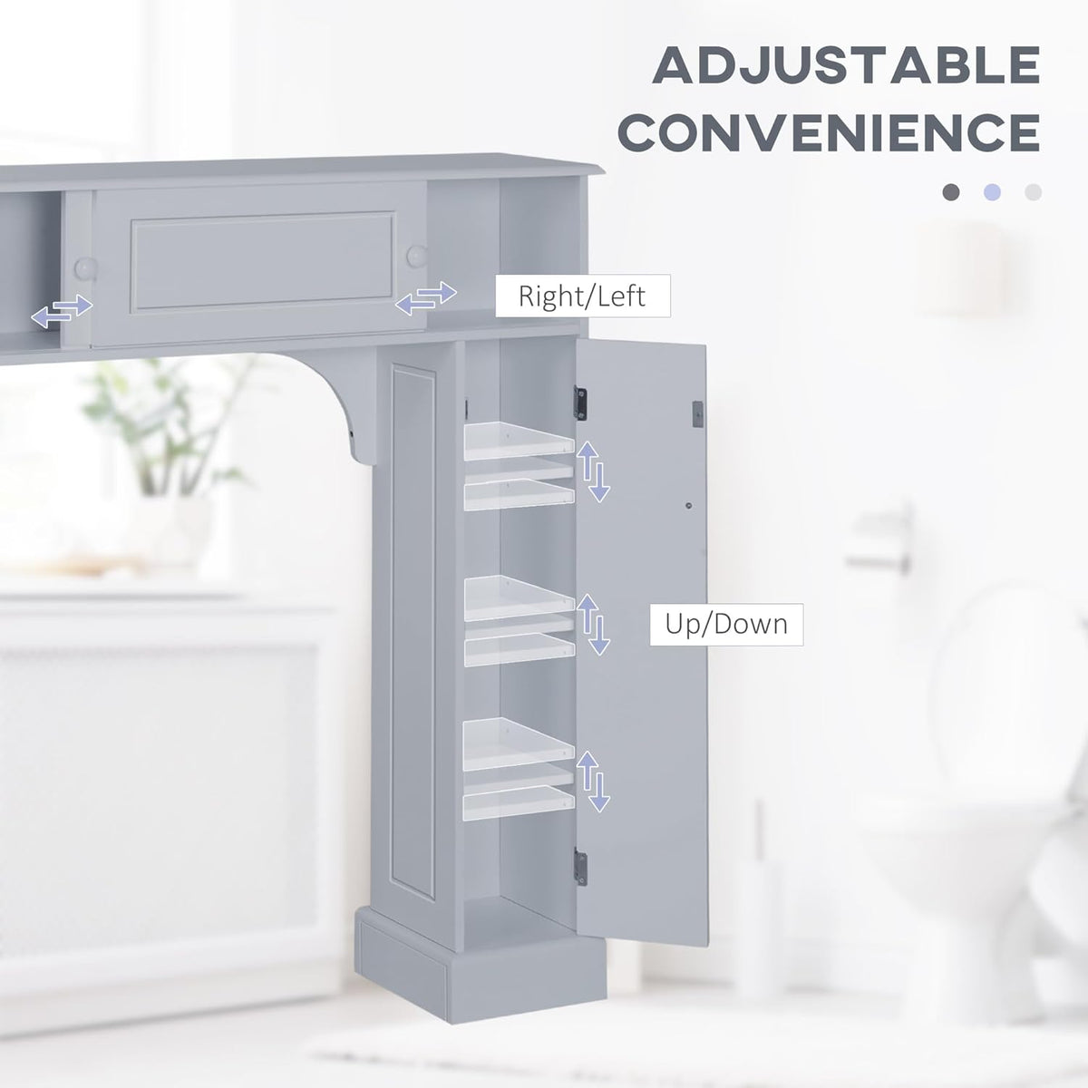 Gray Freestanding Over The Toilet Bathroom Cabinet with Adjustable Shelves L20555