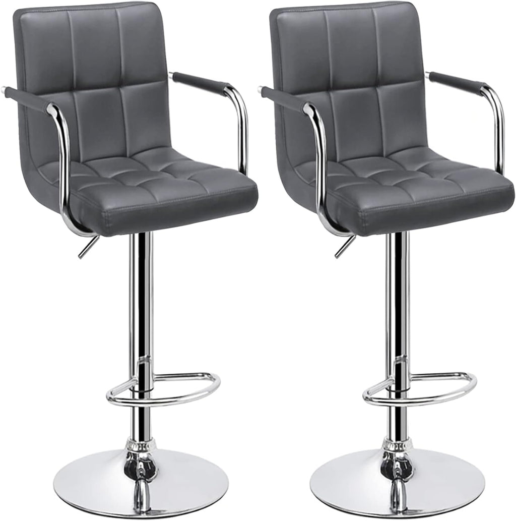 Black Set of 2 Swivel Adjustable Bar Stools with Arms J358613