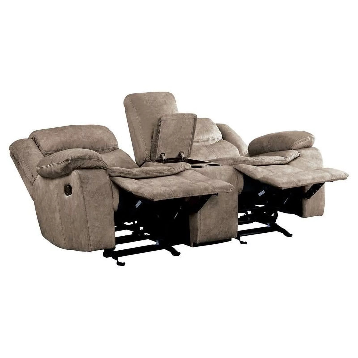 Brown Fabric Double Glider Reclining Loveseat with Console V393979
