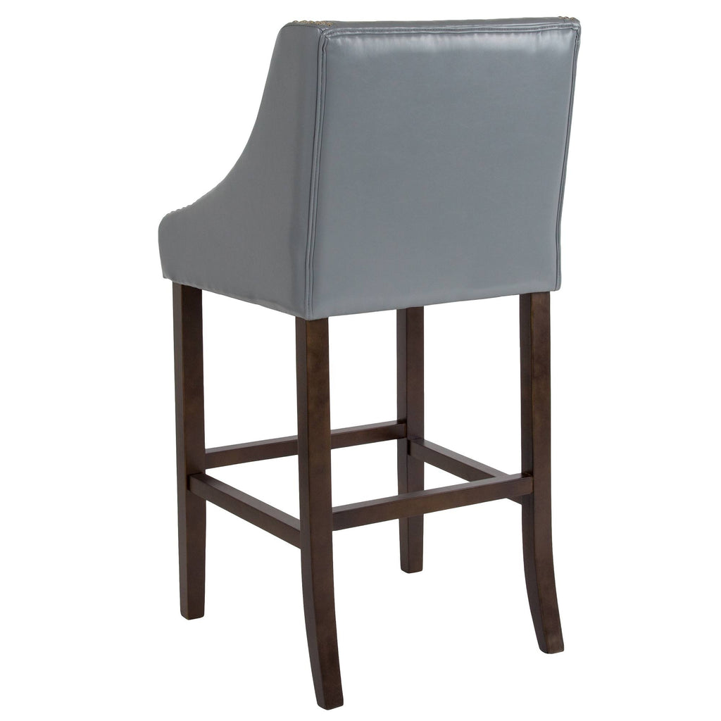 Gray and Brown Contemporary Bar Height Stool with Accent Nail Trim Y95194