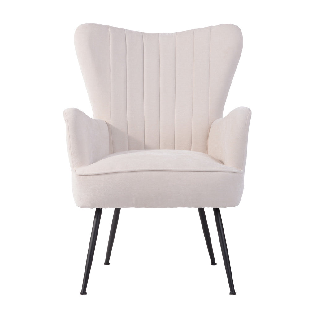 White Upholstered Fabric Accent Chair with Wooden Legs W51180