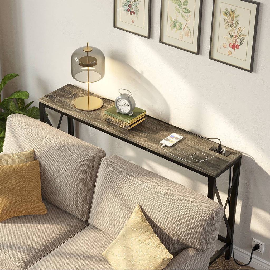 Console Table with Power Outlet, 55 Inch, Rustic Brown F39685