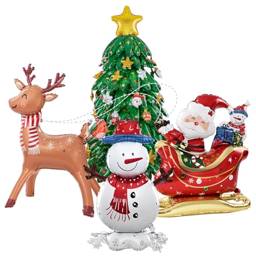 Christmas Party Decorations with Santa Claus, Snowman, & Christmas Tree Balloons U61659