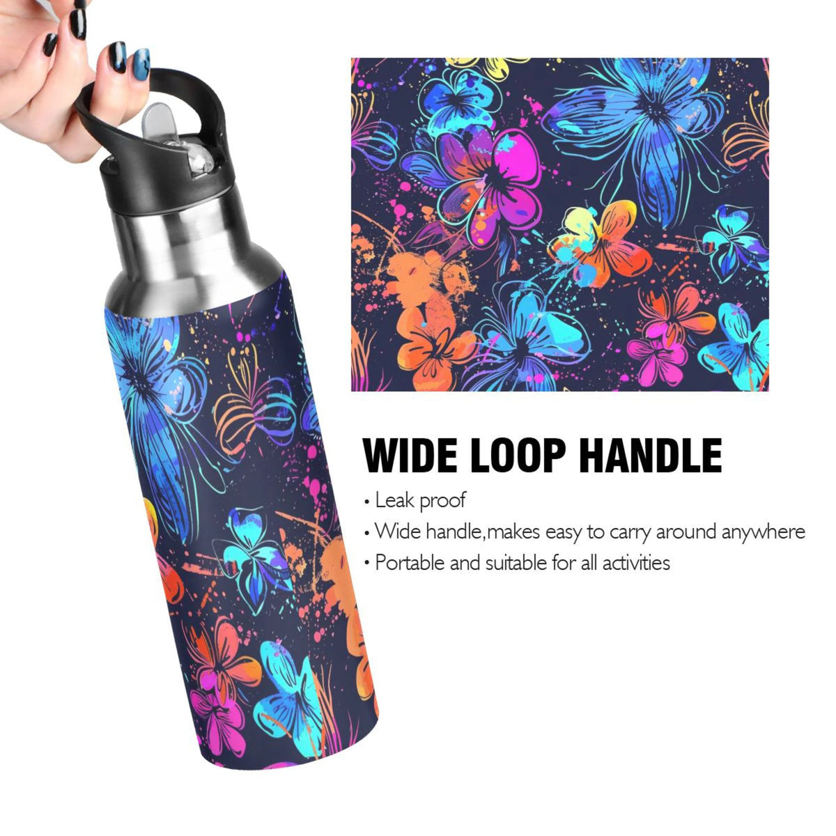 20 oz Insulated Stainless Steel Water Bottle with Straw Lid I722