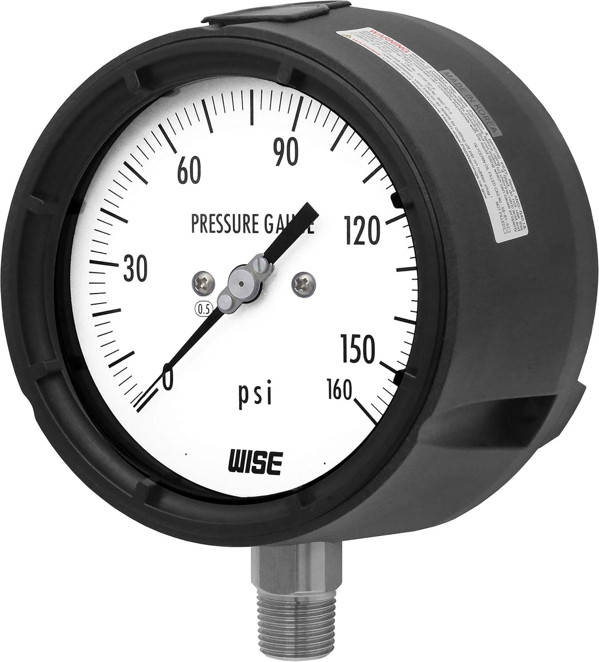 Solid Front Pressure Gauge with 125mm Dial, 1/2NPT(M), Bottom Connection, 0~160psi, 0.5% Accuracy V13563