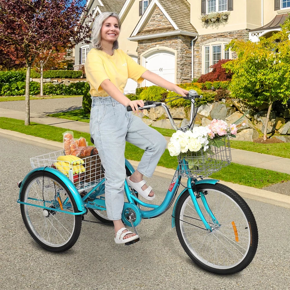 24/26 Inch 7 Speed Adult Trike with Folding Basket F69831