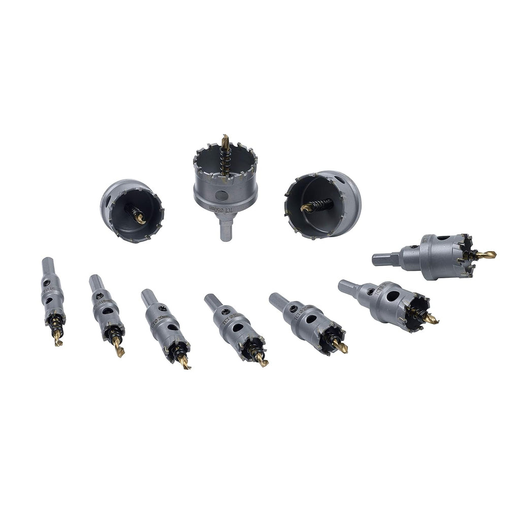 10 Pcs Carbide Hole Saw Set with Titanium Plated Center Drill and Storage Case F381