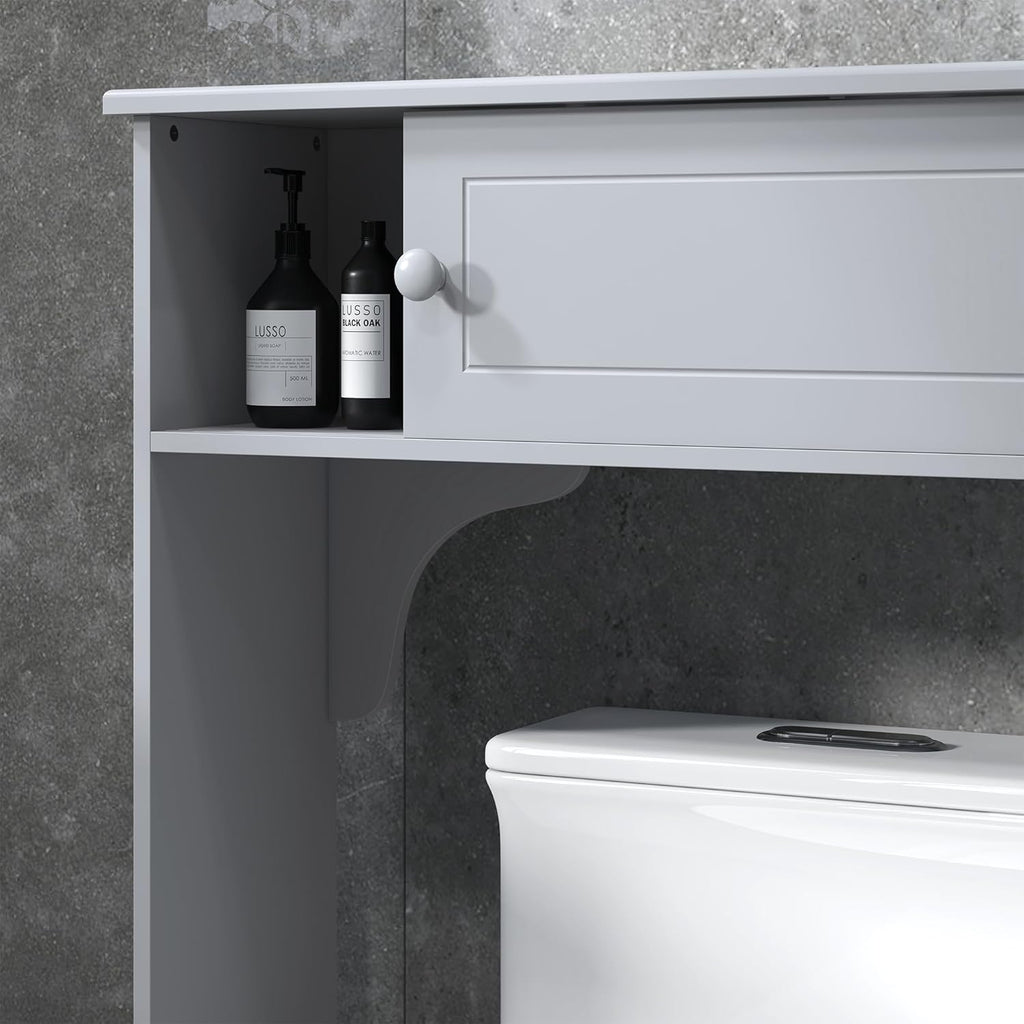 Gray Freestanding Over The Toilet Bathroom Cabinet with Adjustable Shelves L20555