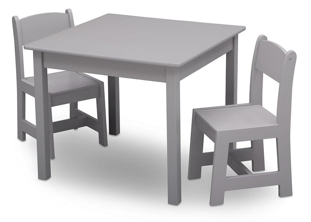 Kids Upholstered Chair with Cup Holder, Soft Grey & Kids Wood Table and Chair Set (2 Chairs Included) D109