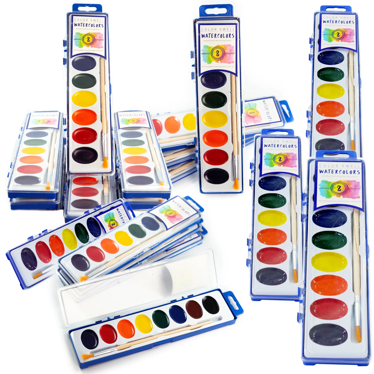 18 Packs Washable Watercolor Paint and Wood Brushes W58759