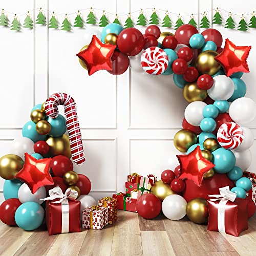 Red and Green Christmas Balloon Arch Kit with Candy Cane and Star Foil Balloons R639