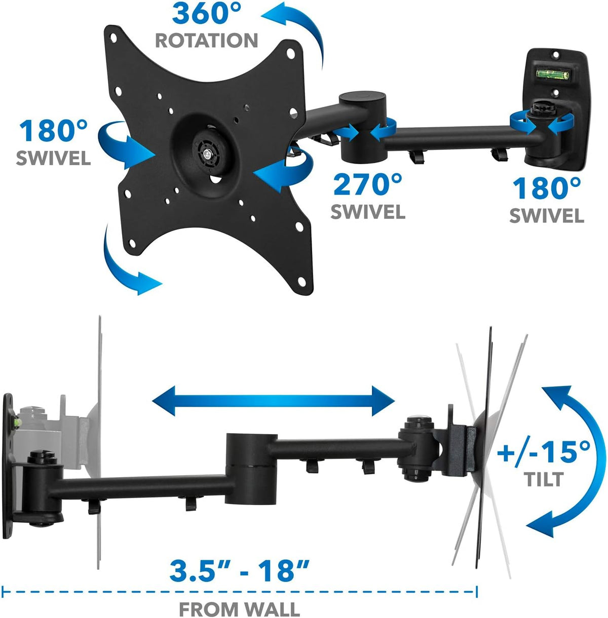 TV Wall Mount Bracket for 13-42 Flat Screens and Monitors, VESA 75 to 200, 44 Pound Capacity N96311