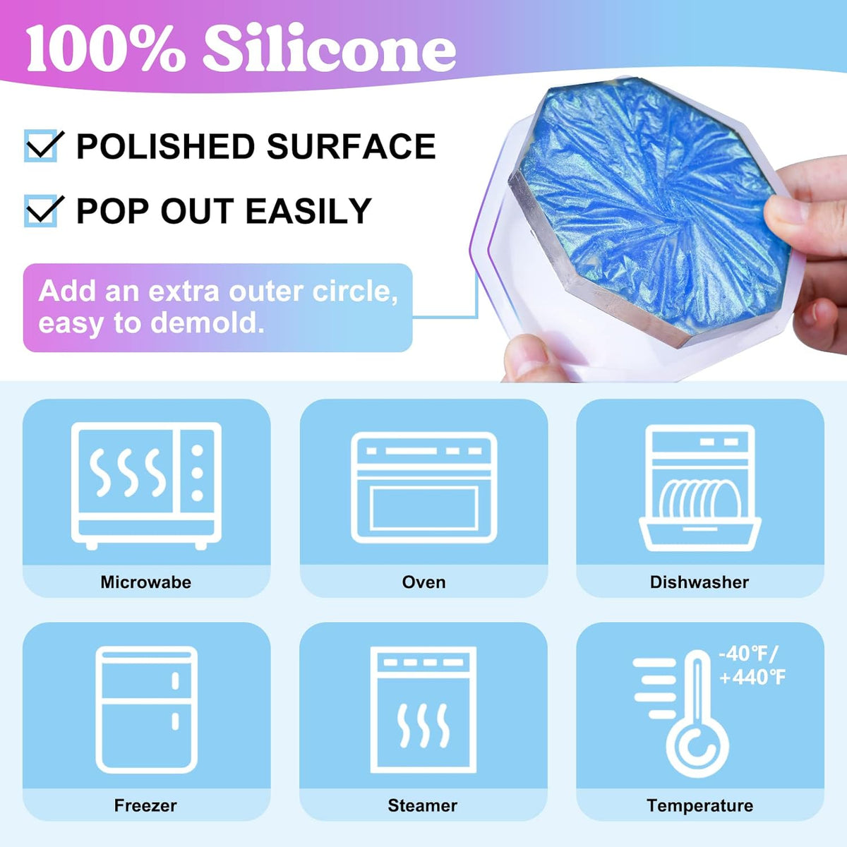 18 Pcs Silicone Coaster Molds with Round Square Octagon Shape Holder Molds Z67276