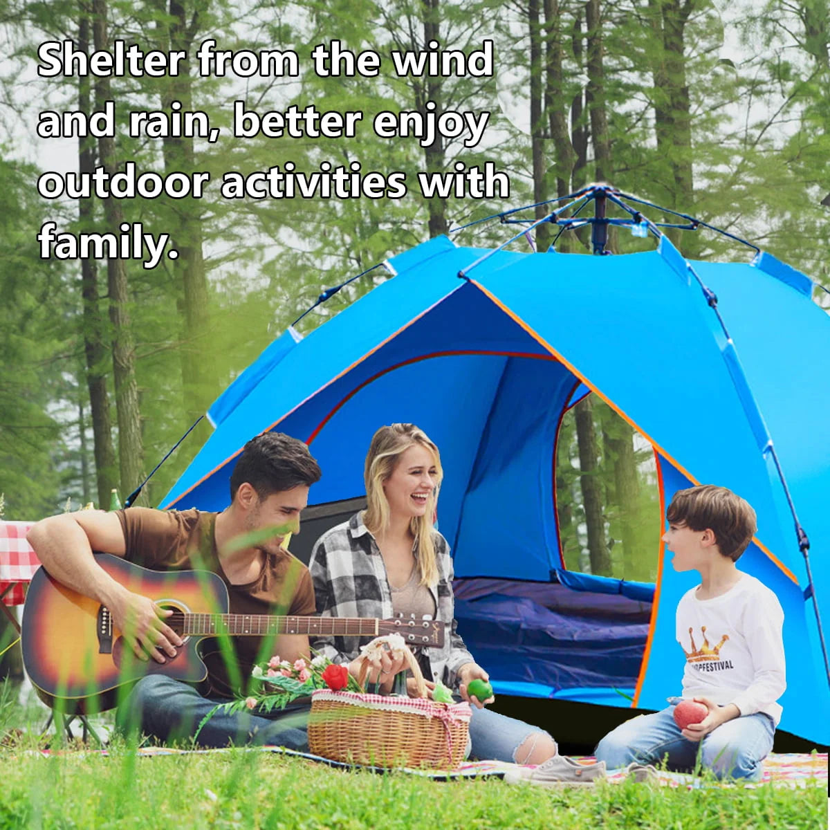 3-4 Person Automatic Popup Camping Tent with Carry Bag M817654