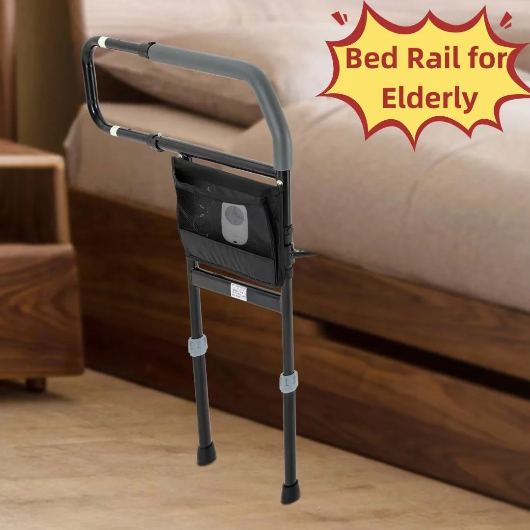 Black Adjustable Bed Side Rail with Storage Pocket J47754