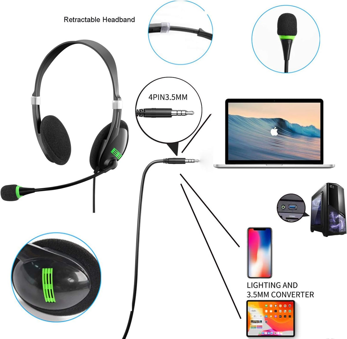 Computer Headphones with Microphone 4 Pack T54078