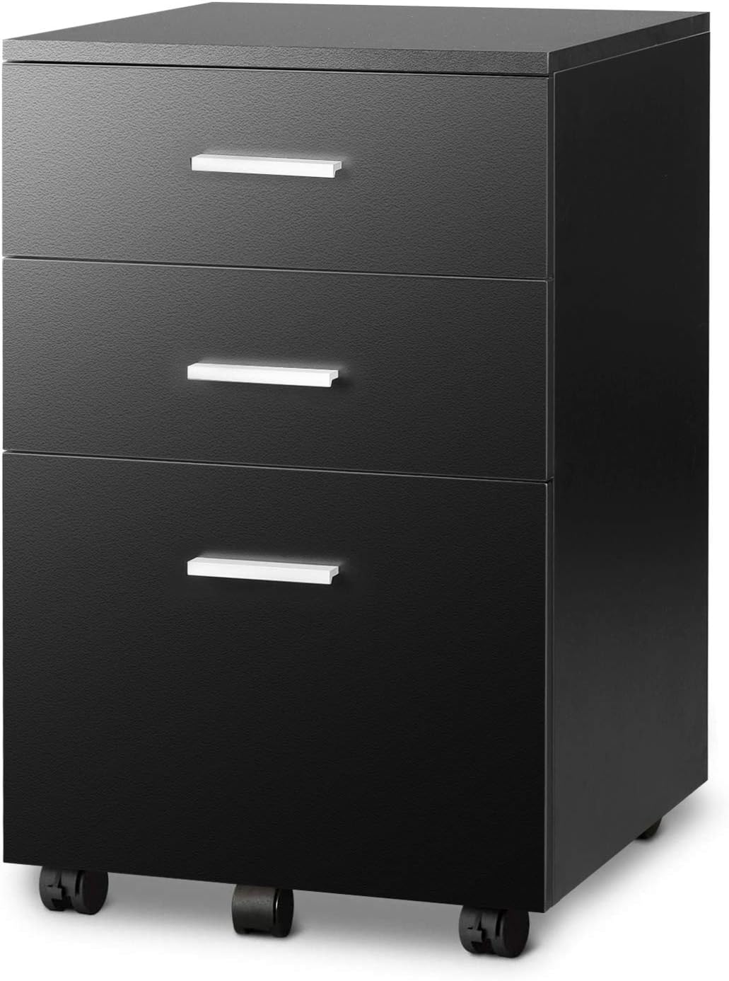 Black 3 Drawer Wood Mobile File Cabinet E3764