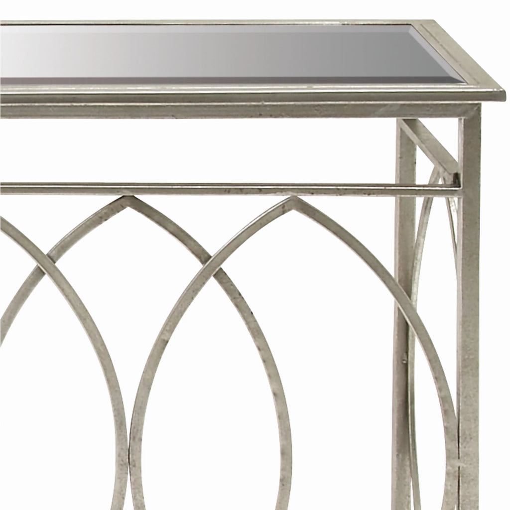 54" x 32" Silver Metal Mirrored Glass Console Table M90375