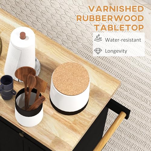 Navy Blue Kitchen Island on Wheels with Rubberwood Top Q502849