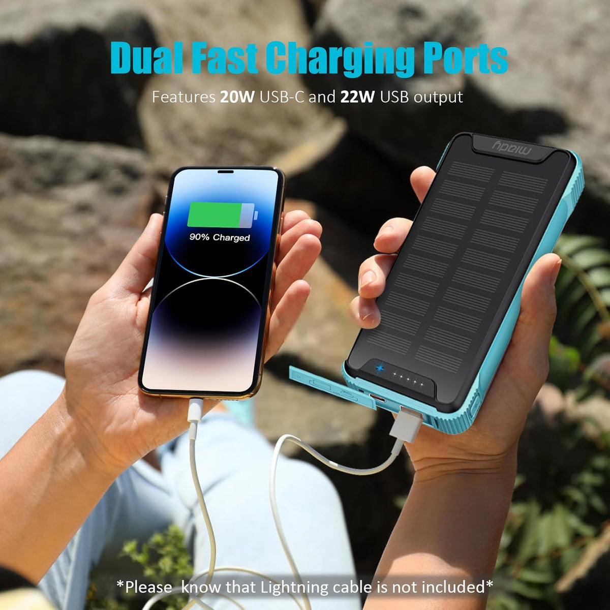 20000mAh Wireless Solar Power Bank USB-C 20W Fast Charging Waterproof Compact Portable Charger Y94712