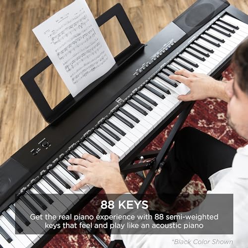 88-Key Full Size Digital Piano Electronic Keyboard Set with Semi-Weighted Keys, Stand, Sustain Pedal, Built-In Speakers - Black C5993