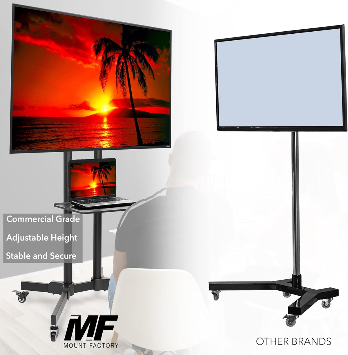 Rolling TV Stand Mobile TV Cart with Wheels T2772