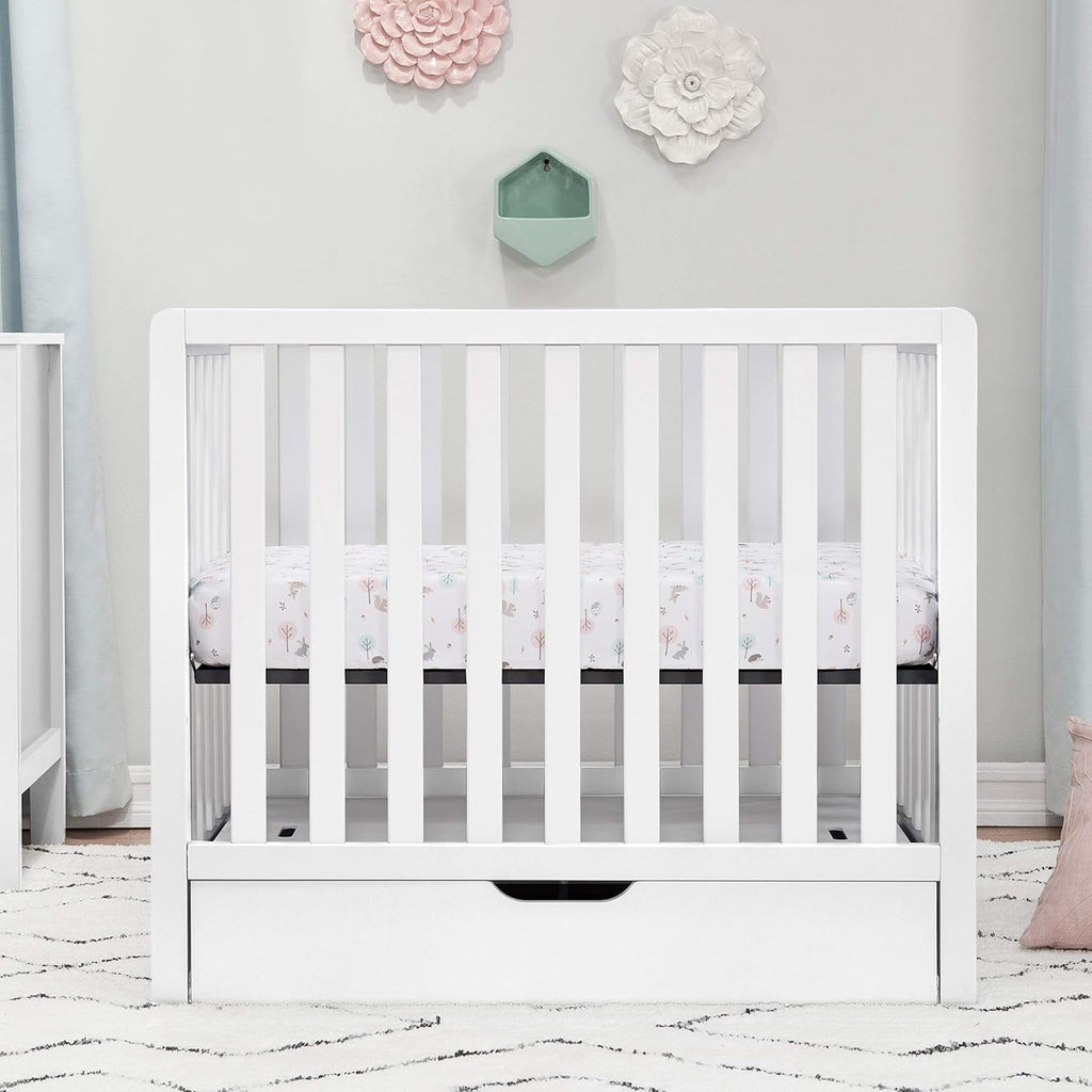 White 4-in-1 Convertible Mini Crib with Trundle Drawer R607310