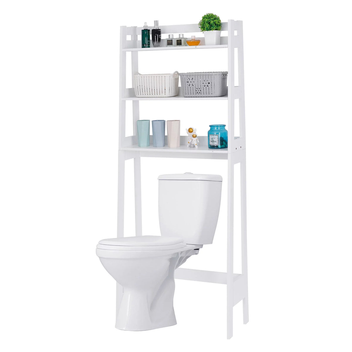White 3-Tier Wooden Over-The-Toilet Storage Shelf U5256