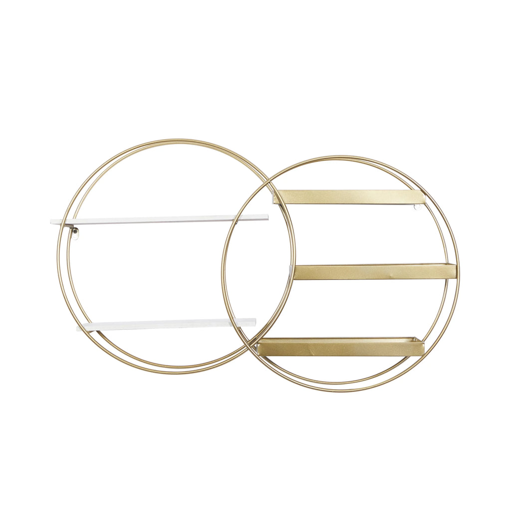 34"W 20"H MDF and Metal Contemporary Wall Shelf, Gold, 1-Piece B128452