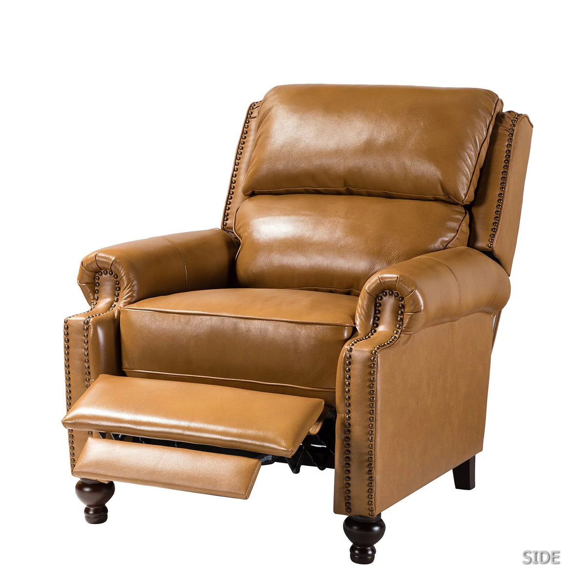 Camel Leather Recliner Chair with Wood Legs K204495